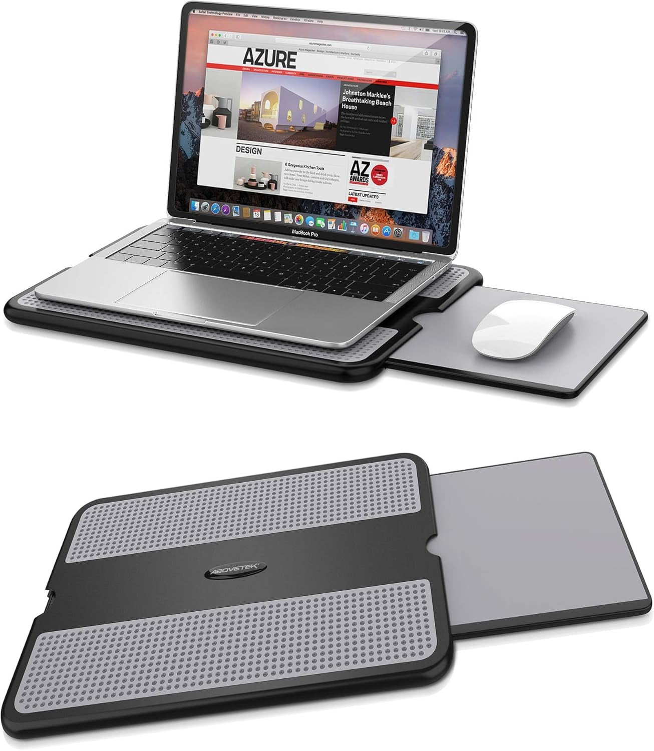 Portable Laptop Lap Desk W/Retractable Left/Right Mouse Pad Tray, Non-Slip Heat Shield Tablet Notebook Computer Stand Table W/Sturdy Stable Work Surface for Bed Sofa Couch or Travel