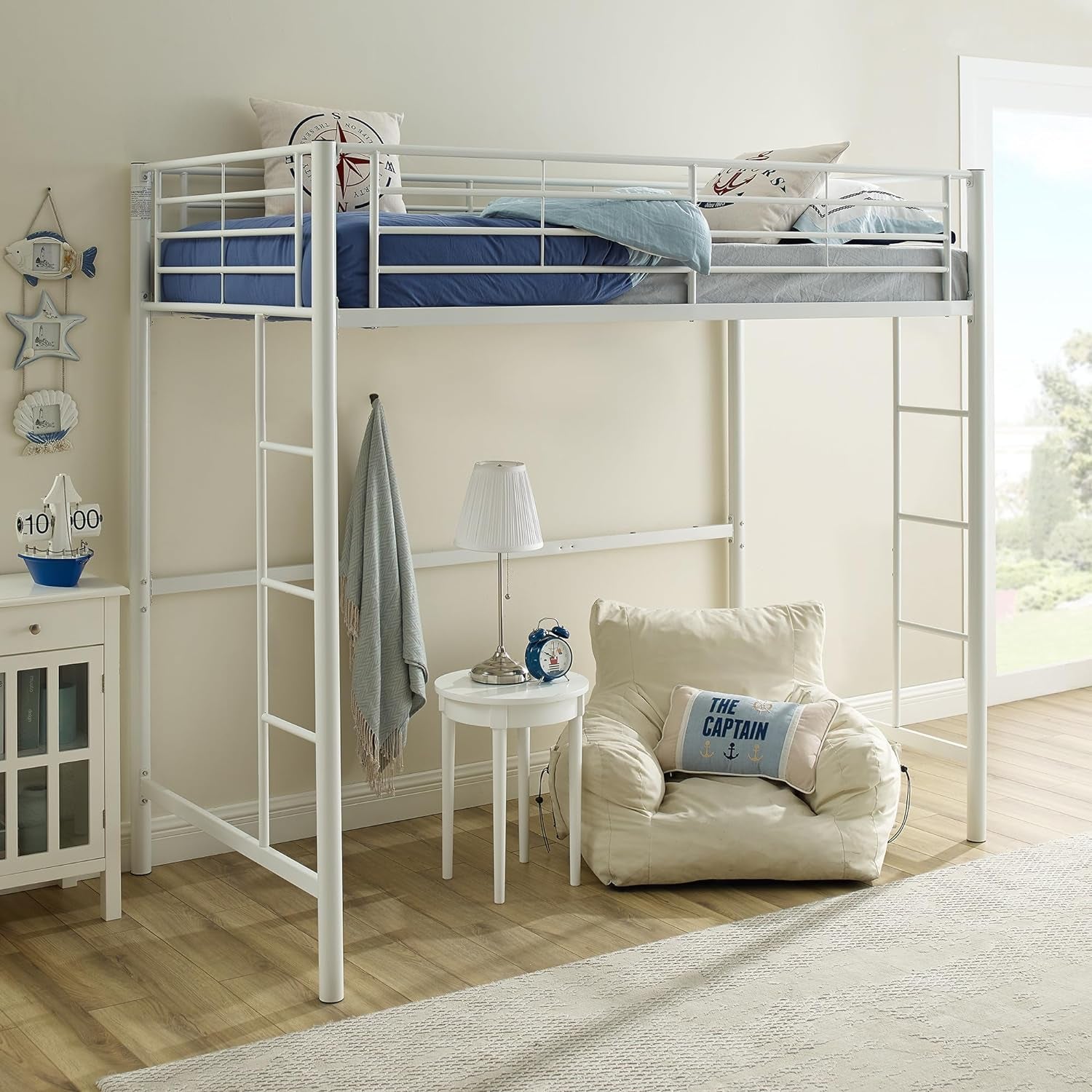 Timothee Urban Industrial Metal Twin over Loft Bunk Bed, Twin Size, White