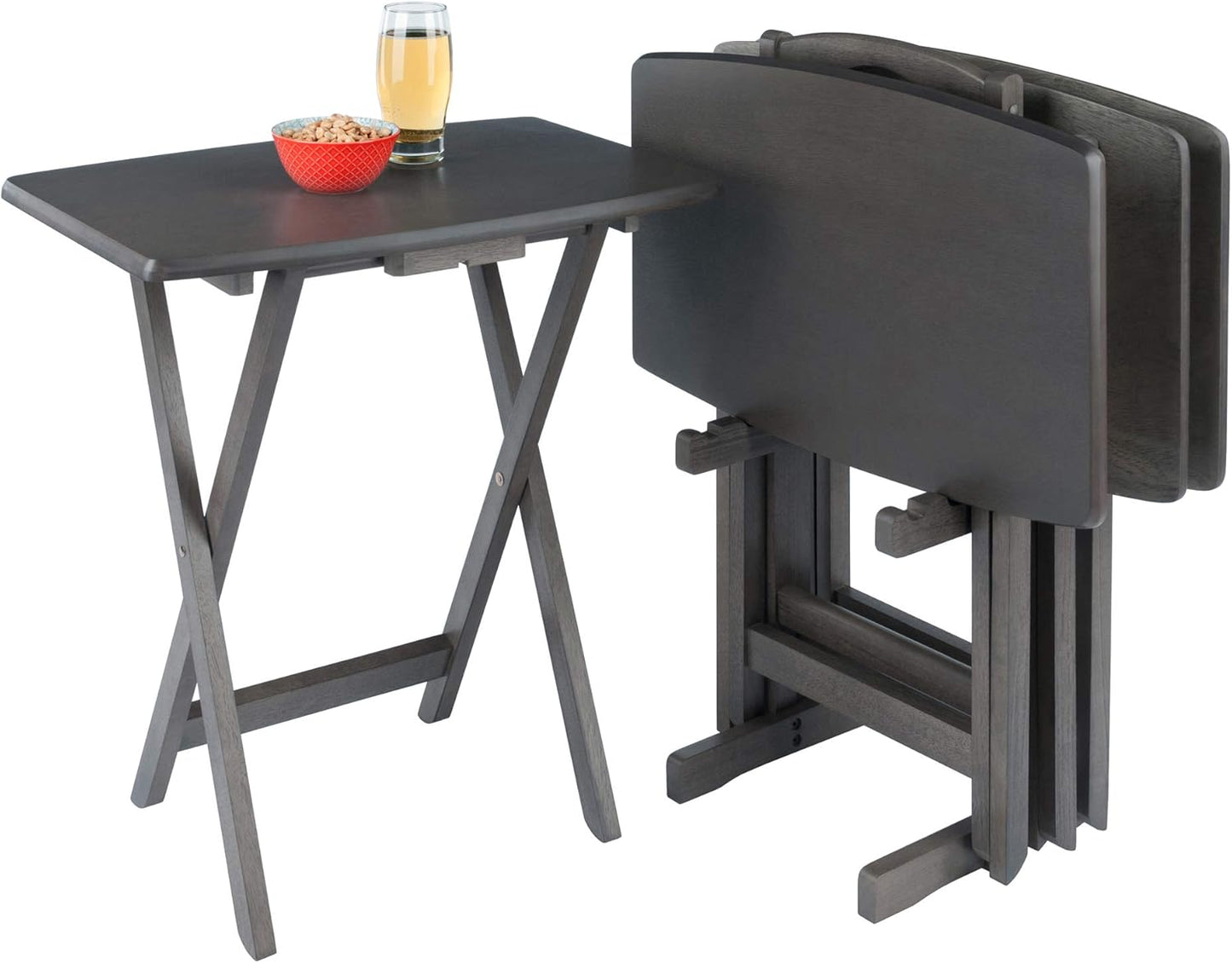 Dorian Oversized Snack Table Set, Oyster Gray (Brown Base) (Replace Color May Vary)., 23.62 X 15.75 X 25.51, 5Pc