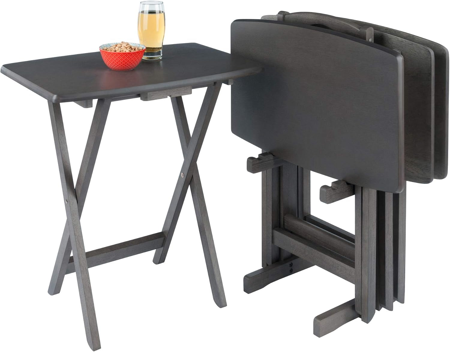 Dorian Oversized Snack Table Set, Oyster Gray (Brown Base) (Replace Color May Vary)., 23.62 X 15.75 X 25.51, 5Pc