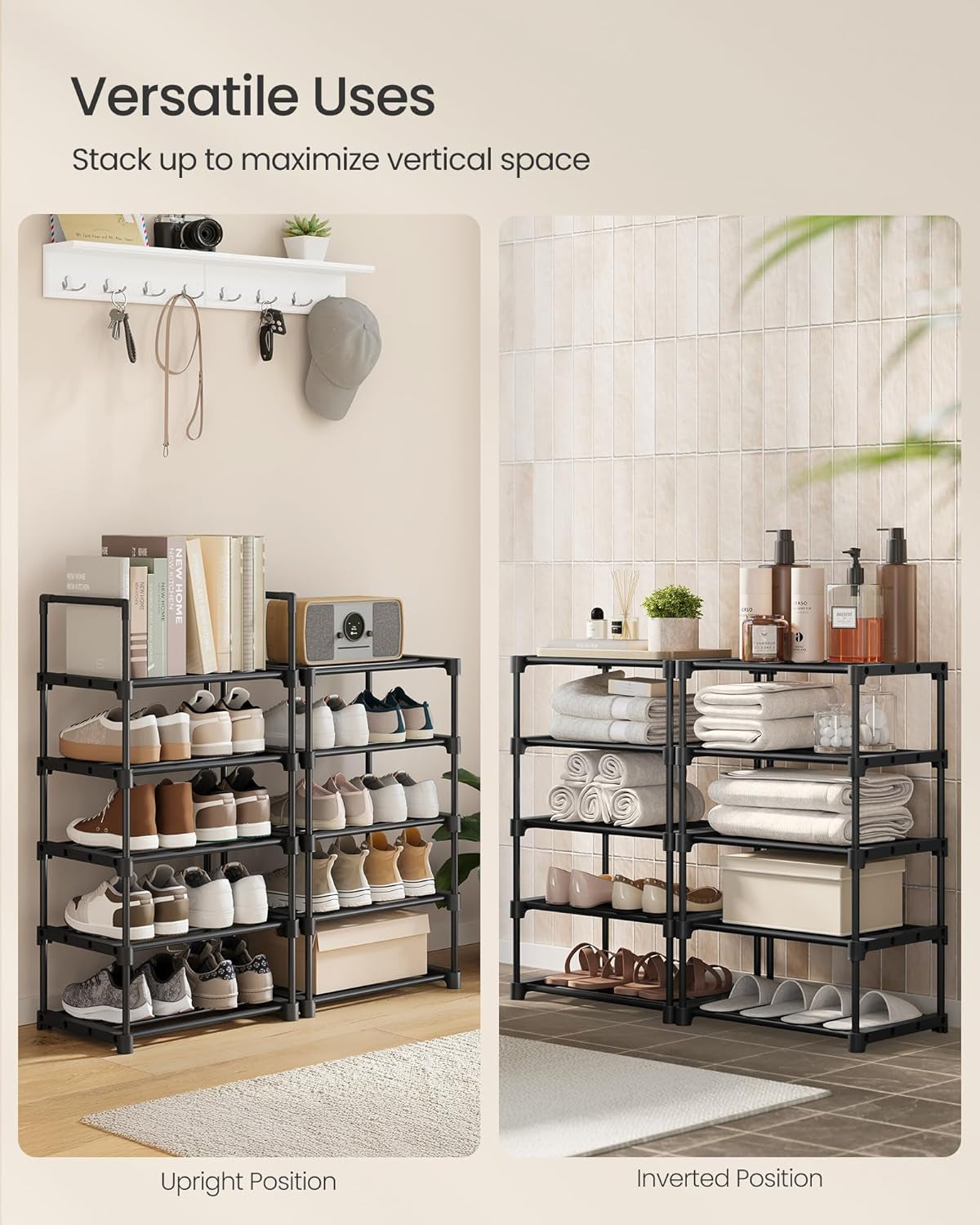 Shoe Rack, 10-Tier Shoe Organizer, Metal Storage Shelf, Upright or Upside Down, for 11-22 Pairs, for Entryway, 11.8 X 17.7 X 68.5 Inches, Black ULSA25BK