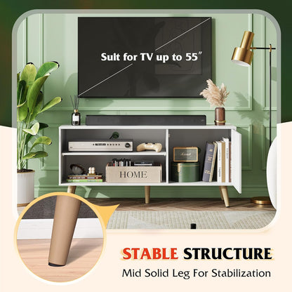 TV Stand for 55 Inch Tvs, Entertainment Center with Storage Cabinet, Mid-Century TV Stands for Living Room and Bedroom, 50" TV Console, White