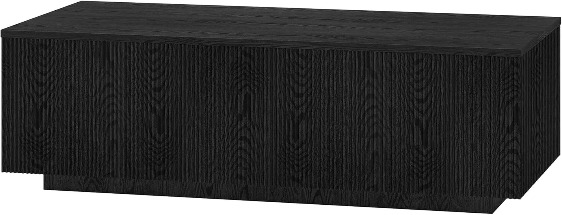 48" Fluted Rectangular Low-Profile Coffee Table for Living Room, Family Room, or Office, Black Grain