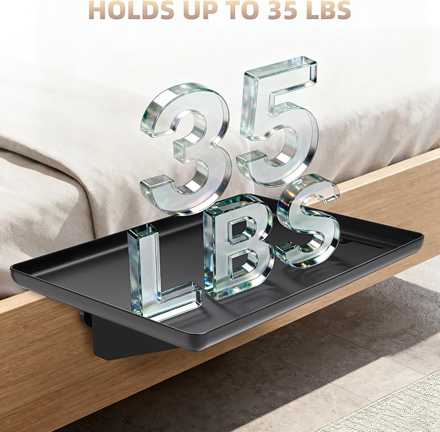 Bedside Shelf Dorm Bunk Bed, Bedside Caddy Shelf Dorm Bed, No Drill College Nightstand Organizer for Personal Items Books Glasses Apartment Bedroom Compact Space Solution Small+Black