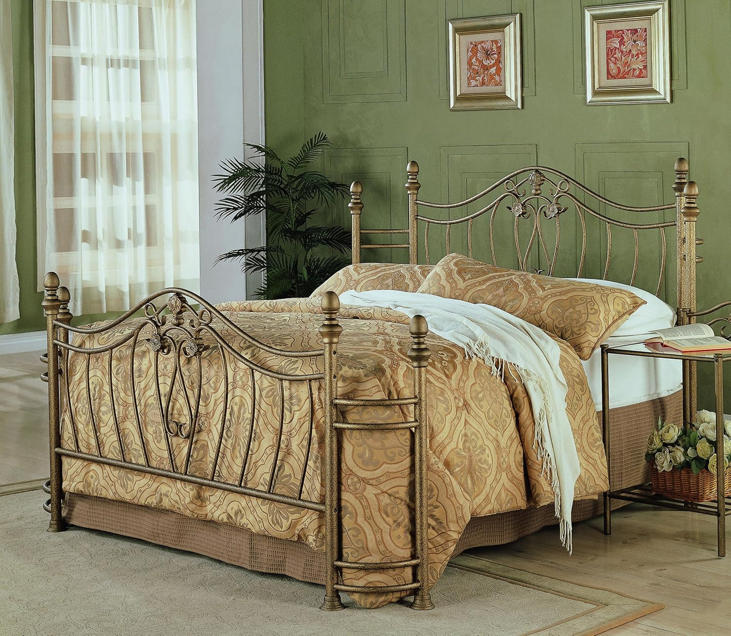 Home Furnishings Sydney Traditional Wood Eastern King Size Open Frame Bed Frame 53-Inch Headboard Brushed Gold 300171KE