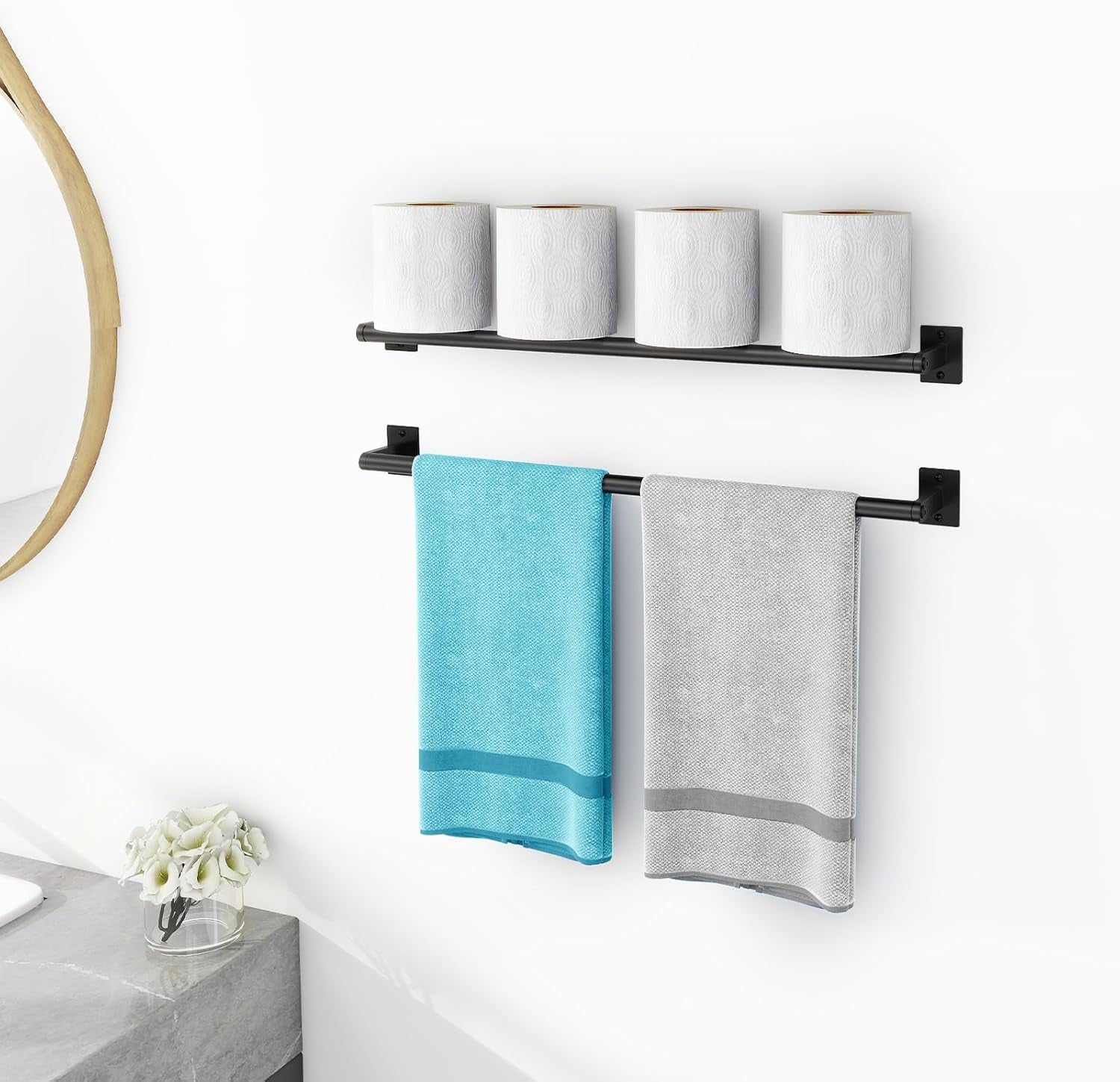 2 Packs 24 Inch Bathroom Towel Bar, Matte Black Towel Racks for Bathroom,  Bathroom Towel Rack Wall Mounted, Bath Hand Towel Holder Organizer, Modern Home Decor Towel Rod