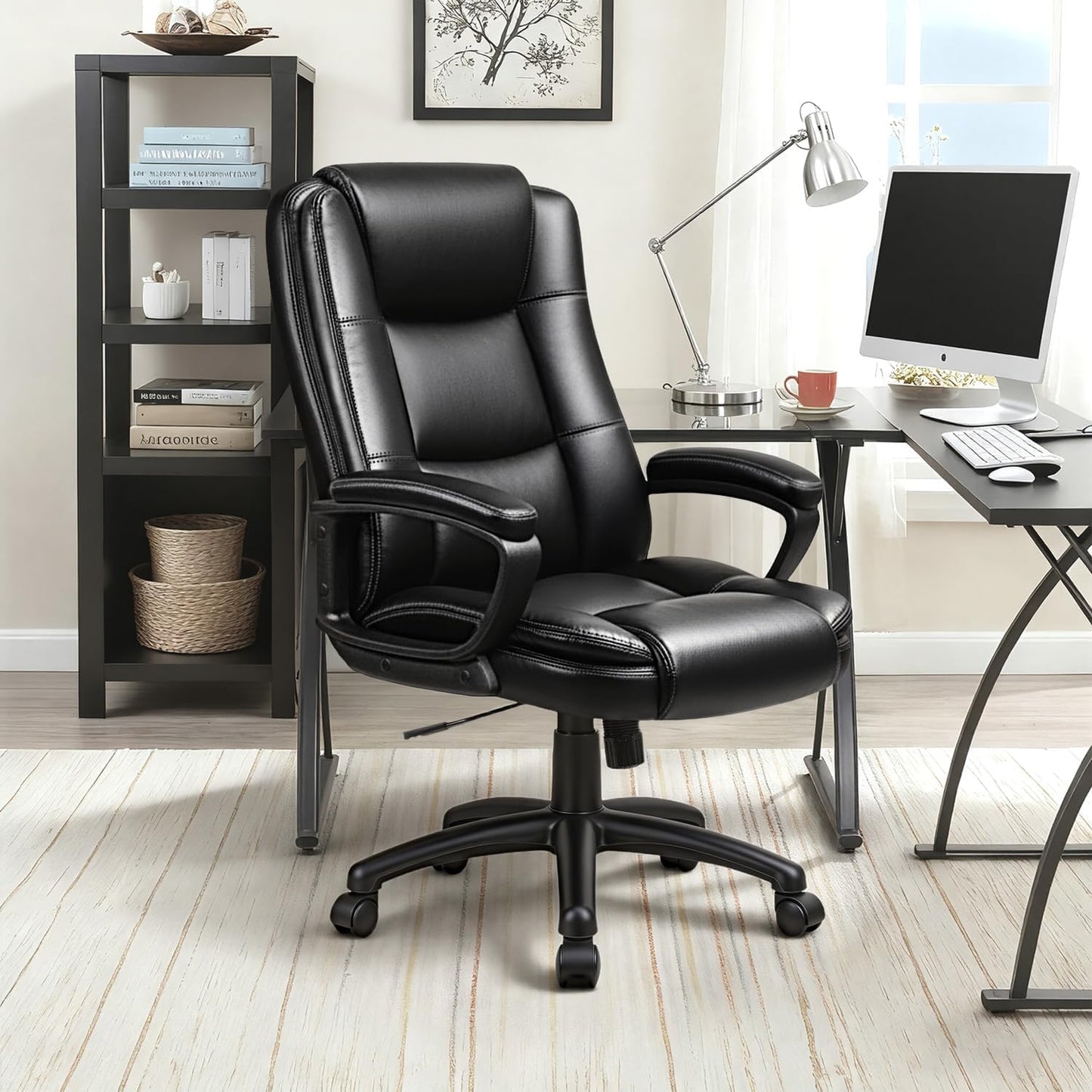 Home Office Chair, 400LBS Big and Tall Computer Chair Heavy Duty Design, Ergonomic High Back Cushion Lumbar Back Support, Adjustable Executive Leather with Armrest