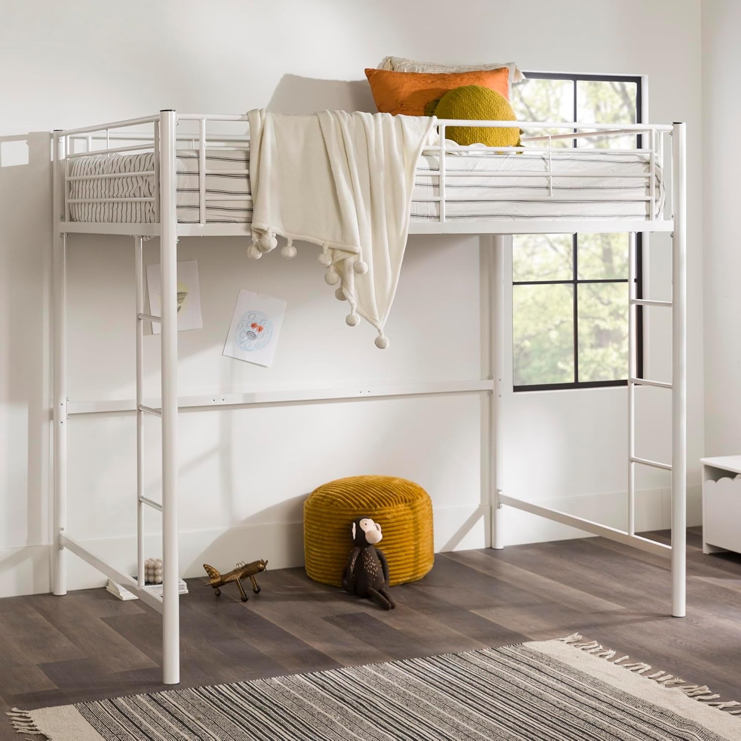 Timothee Urban Industrial Metal Double over Loft Bunk Bed, Full Double, White