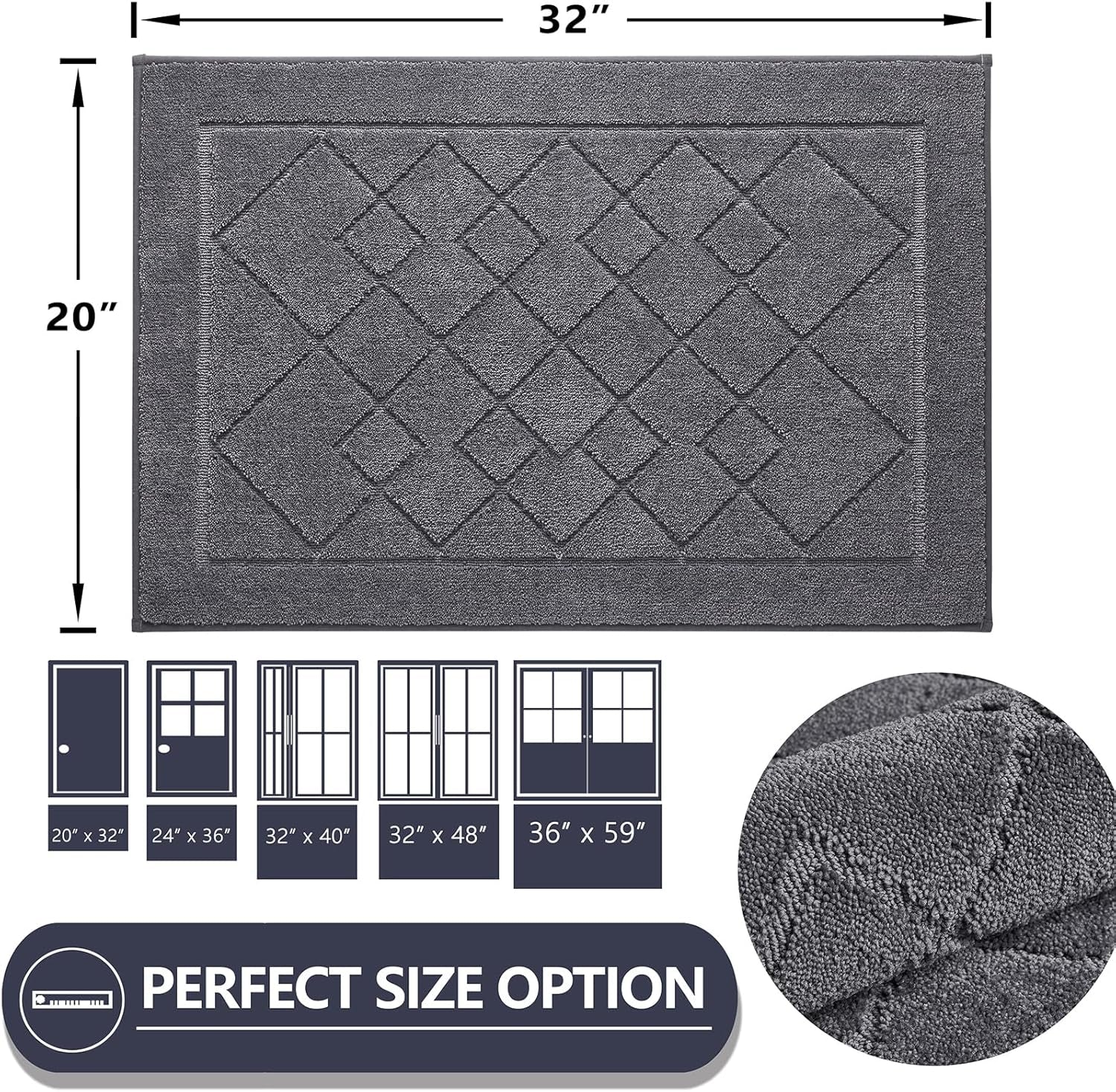 Dirt Trapper Door Mat 20" X 32", Washable Indoor Doormat Rubber Backing Non Slip, Resist Dirt and Absorbent Entrance Mat, Low Profile inside Floor Mats for Front Back Door and Entryway, Grey