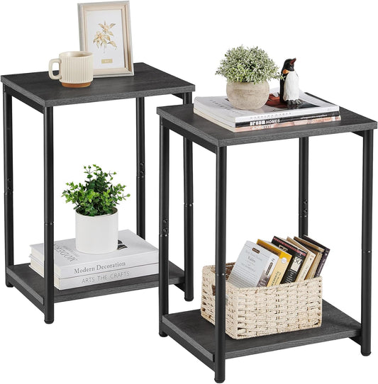Side Tables Set of 2, Small End Table, Nightstand for Living Room, Bedroom, Office, Bathroom, Misty Gray and Classic Black ULET272B68