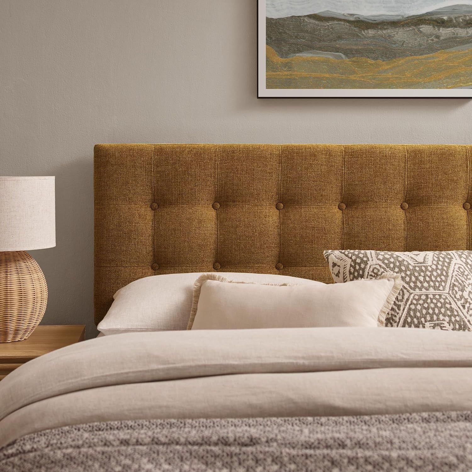 Emily King Size Fabric Headboard in Copper - Linen-Like Upholstery with Button Tufting and 7 Adjustable Height Positions