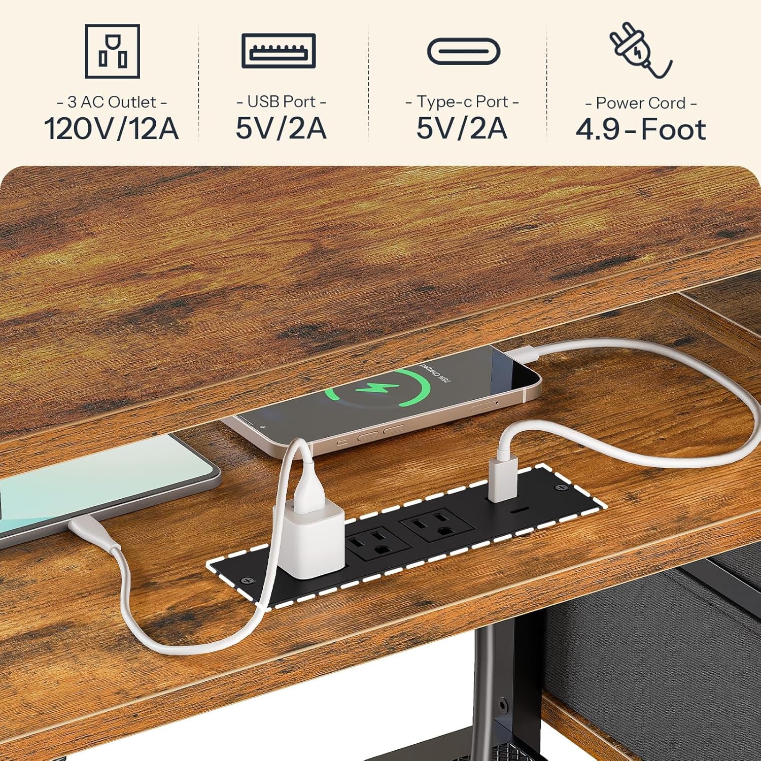 TV Stand with Power Outlet and LED Light, Entertainment Center for Tvs up to 75 Inch, Modern Media Console Table with 2 Non-Woven Drawers, for Living Room, Bedroom, Rustic Brown BF55UDDS01
