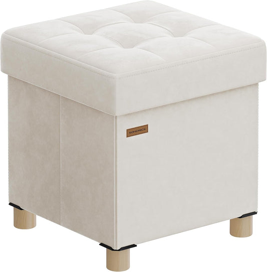 Small Storage Ottoman, Folding Ottoman Cube, 15 X 15 X 15.7 Inches, Footstool, Footrest, 10 Gal. (37 L), Velvet Surface, for Bedroom, Living Room, Dorm, Cappuccino Beige ULSF0516W02