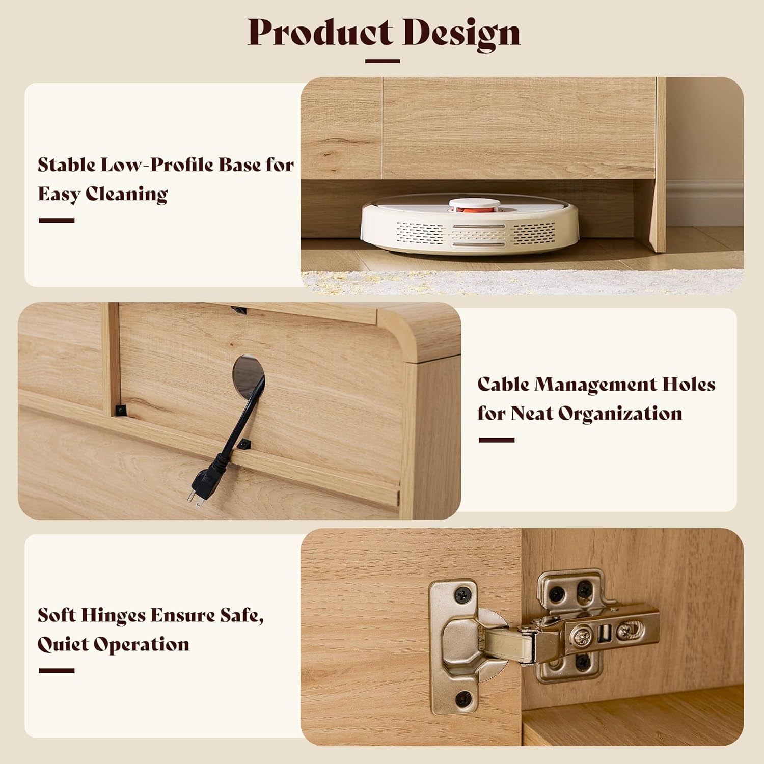 70" Modern TV Stand for Tvs up to 80", Wood TV Console with Curved Profile Design & 2 Storage Cabinets, Media Console Entertainment Center for Living Room, Natural Oak