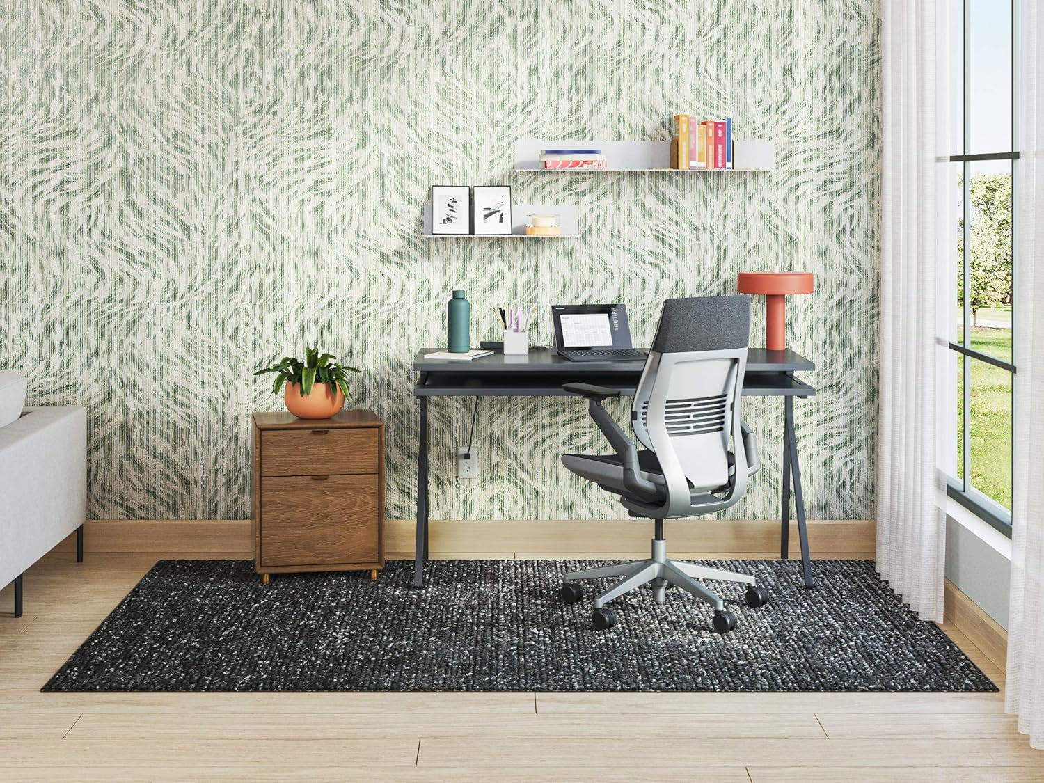 Gesture Office Chair - Ergonomic Work Chair with Wheels for Carpet - Comfortable - Intuitive-To-Adjust for Desk - 360-Degree Arms - Licorice Fabric, Dark Frame