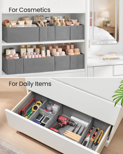 Drawer Organizers, Dresser Divider Organizers, Set of 18, Foldable Fabric Storage Boxes for Socks, Underwear, Bras, Ties, Scarves, Dove Gray URDZ006G05