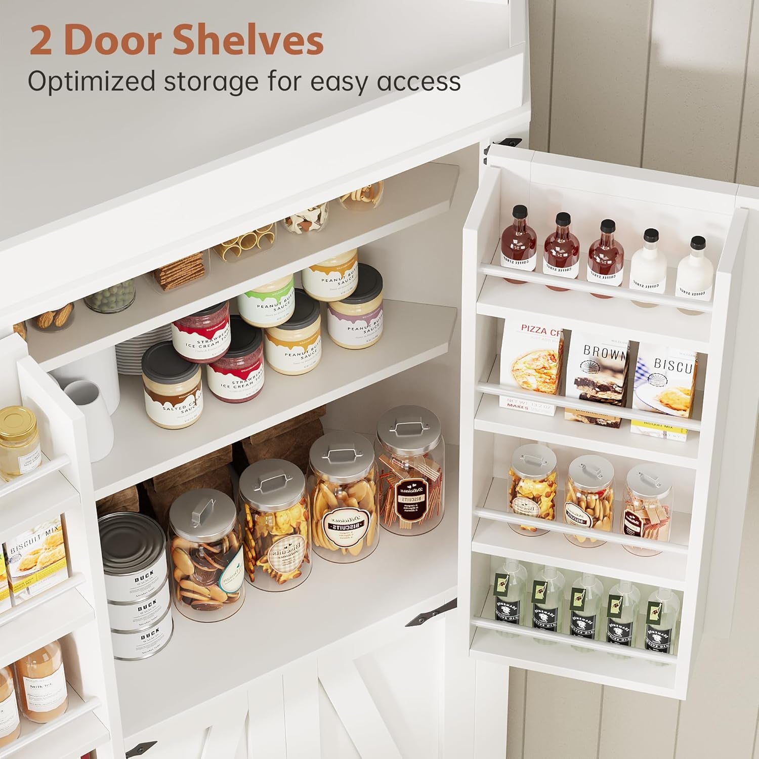 Corner Cabinet,71'' Kitchen Pantry Storage Cabinet with 4 Doors and Shelves, Tall Food Pantry Storage Cabinet Farmhouse Furniture for Kitchen Dining Room, White