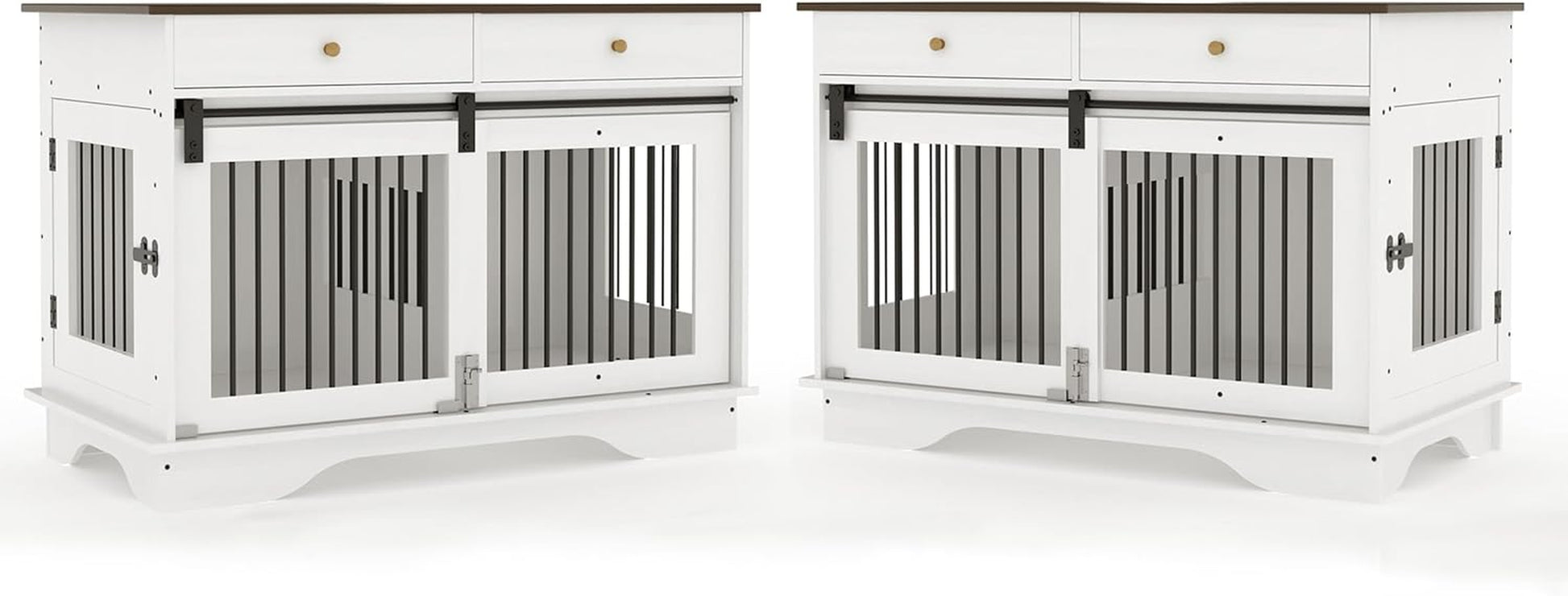 Dog Furniture Crate, 47" Large Dog Crate Furniture W/ 2 Storage Draws & Removable Divider for Large/Medium/Small Dogs (White, Double Cage)