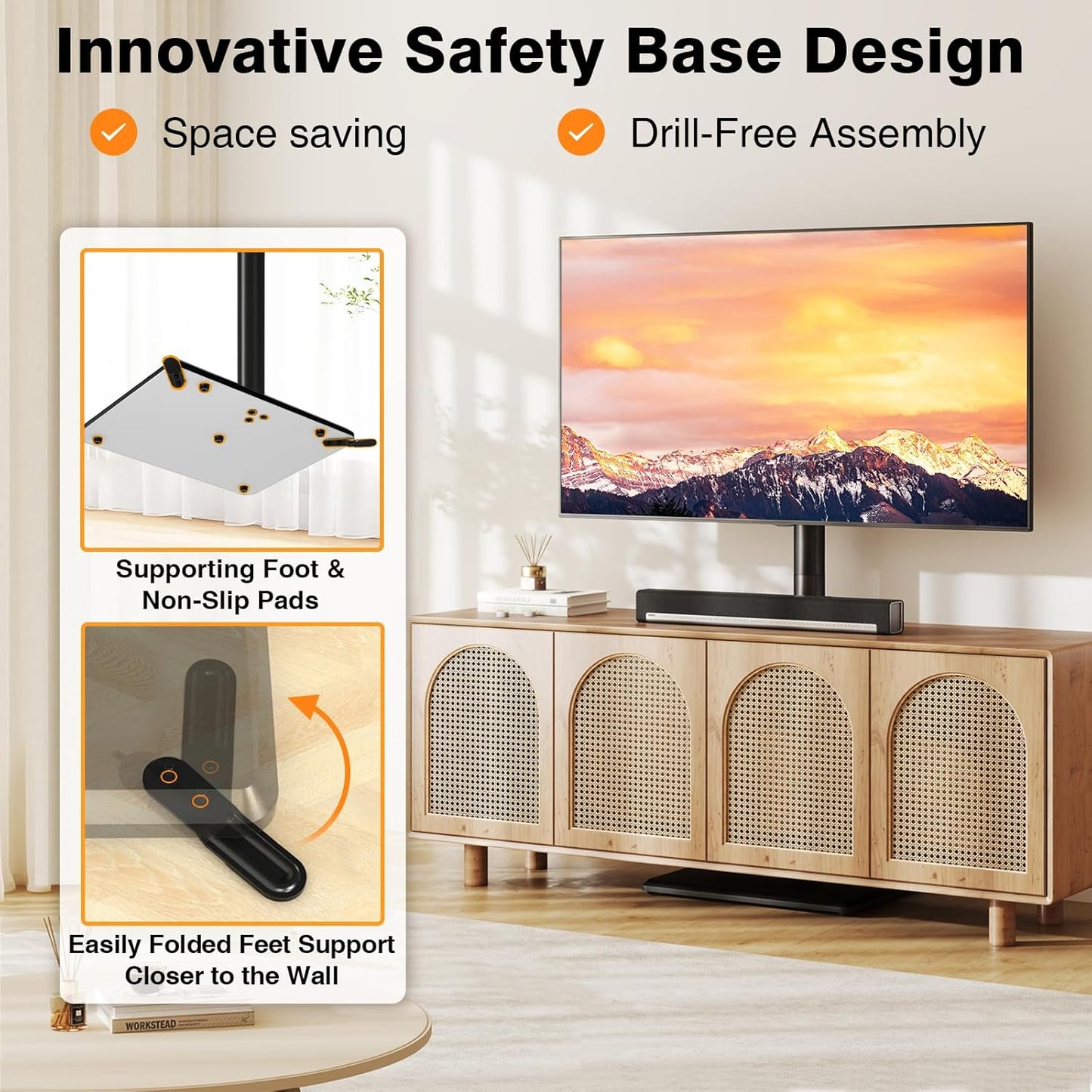 Swivel Floor TV Stand with Mount for Most 32-60 Inch Tvs up to 88 Lbs, Height Adjustable TV Floor Stand Mount with Wood Base, Tall TV Stand for Bedroom, Corner & Living Room, Max VESA 400X400Mm