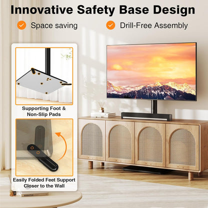Swivel Floor TV Stand with Mount for Most 32-60 Inch Tvs up to 88 Lbs, Height Adjustable TV Floor Stand Mount with Wood Base, Tall TV Stand for Bedroom, Corner & Living Room, Max VESA 400X400Mm