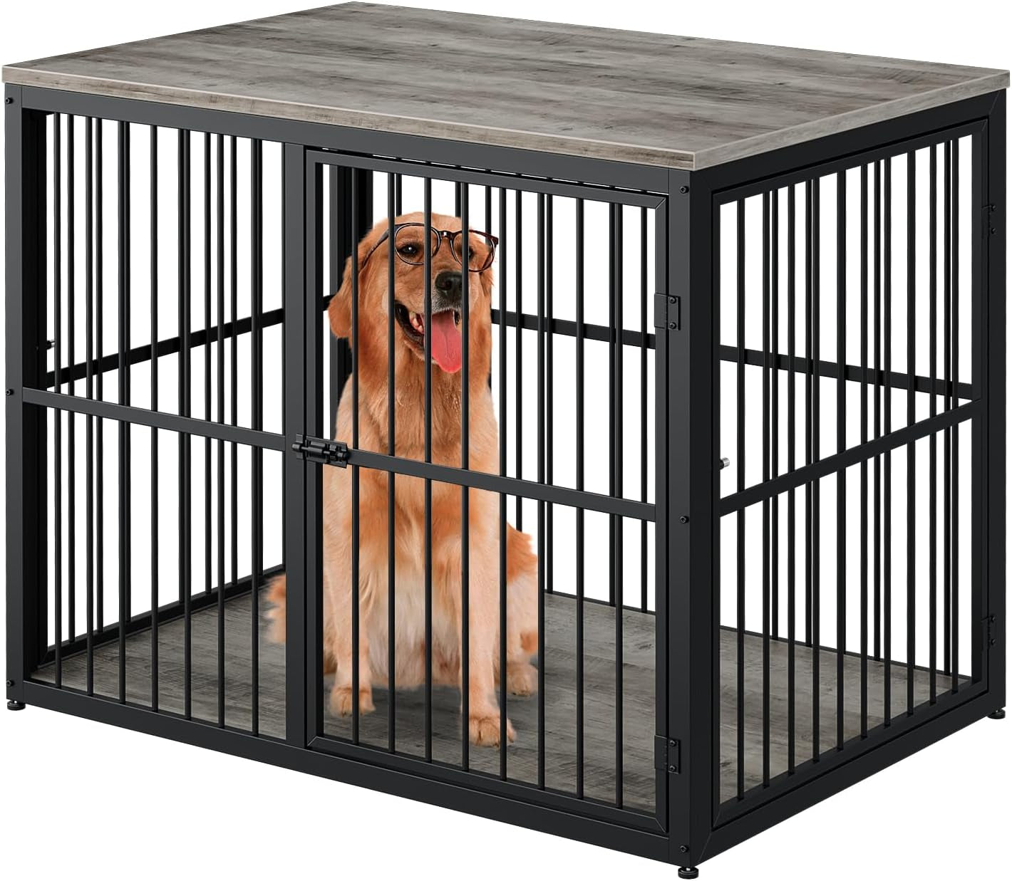43'' XL Dog Crate Furniture with 3 Doors, Wooden Crate Combination Pet Cage, Heavy Duty Indoor Kennel for Medium to Large Dogs, Grey