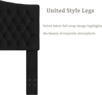 King Headboard Only, Upholstered Headboard King for Adjustable Bed Velvet Tufted Wall Mounted Head Board with Solid Wood Legs Head Board, Black