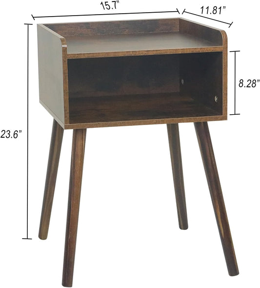 Nightstand, Mid Century Modern Side Table Bedroom with Storage, Small End Bedside Table with Solid Wood Legs for Living Room, Office Small Spaces (Rustic Brown)