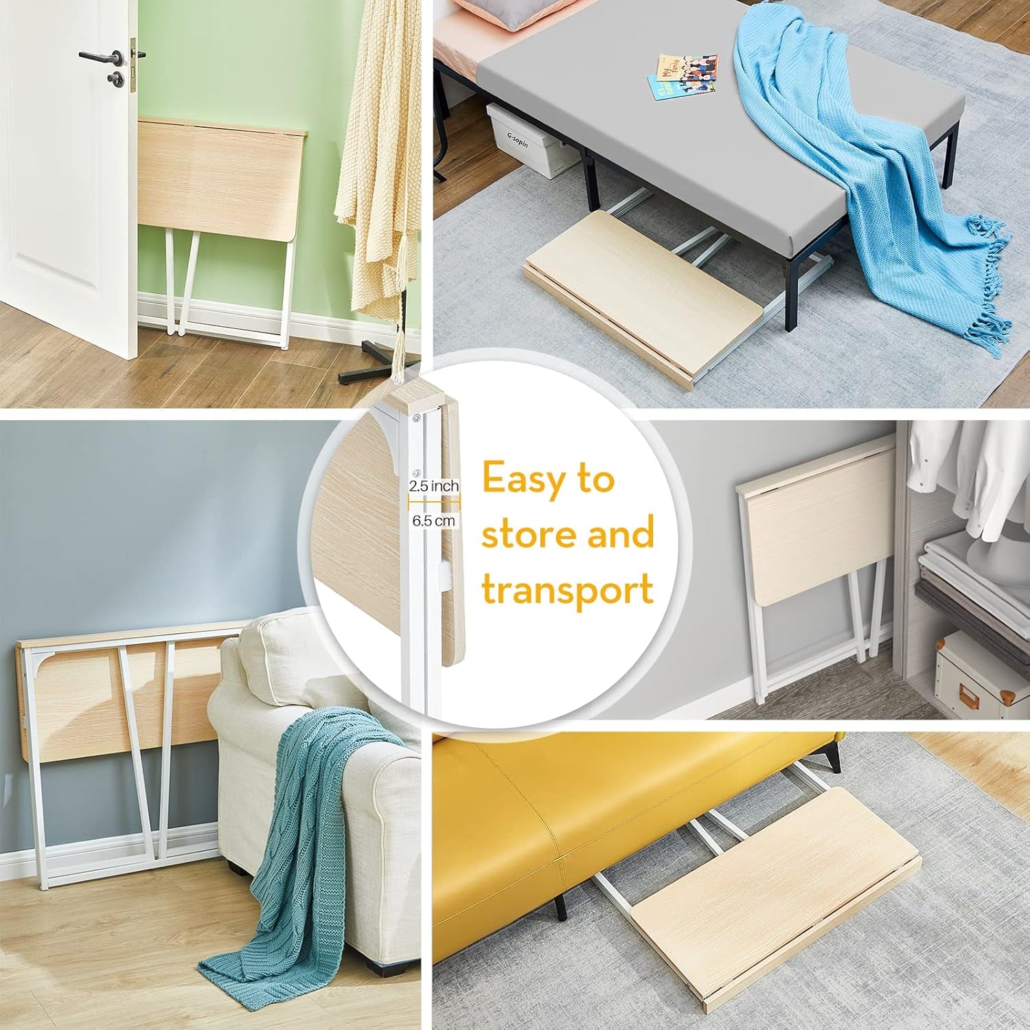 Folding Desk, Small Foldable Desk 31.5" for Small Spaces, Space Saving Computer Table Writing Workstation for Home Office, Easy Assembly, Oak