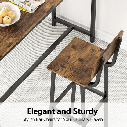 Set of 2 Bar Stools, Tall Bar Stool with Backrest and Footrest, Tall Bar Chairs, Industrial Style Counter Height Bar Stool for Dining Room, Kitchen, Rustic Brown