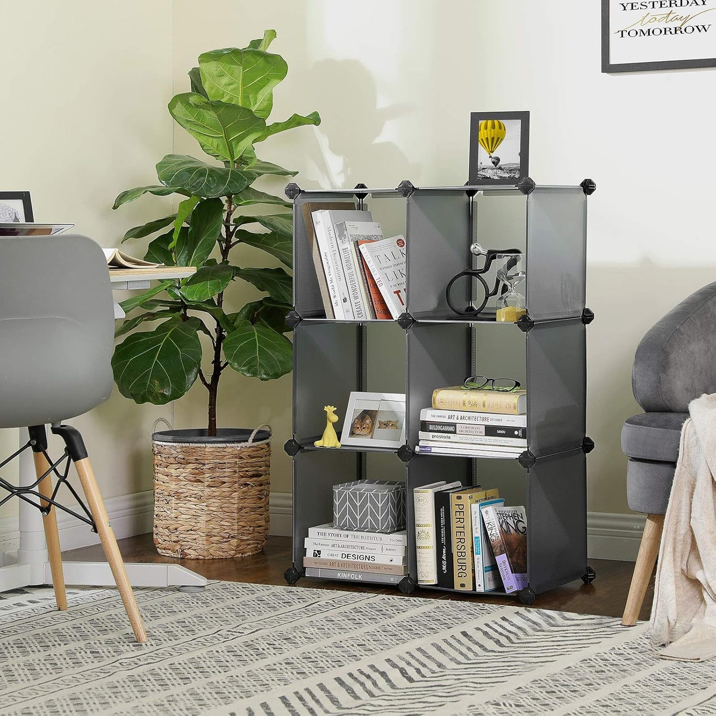 Cube Storage Organizer and Fabric Storage Bins Bundle, Closet Organization and Storage, Foldable Cube Baskets and Shelving, Gray ULPC06G and UROB26LG