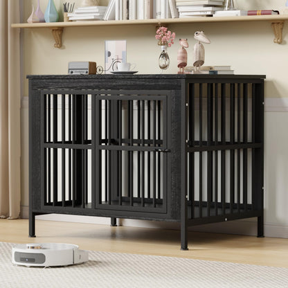 40" Dog Crate Furniture with Front Door & Storage Tabletop, Dog Kennel Side Table for Living Room, Industrial Pet Cage with 4.7" Raised Feet, Decorative Dog Kennel End Table, XL Crate, Black