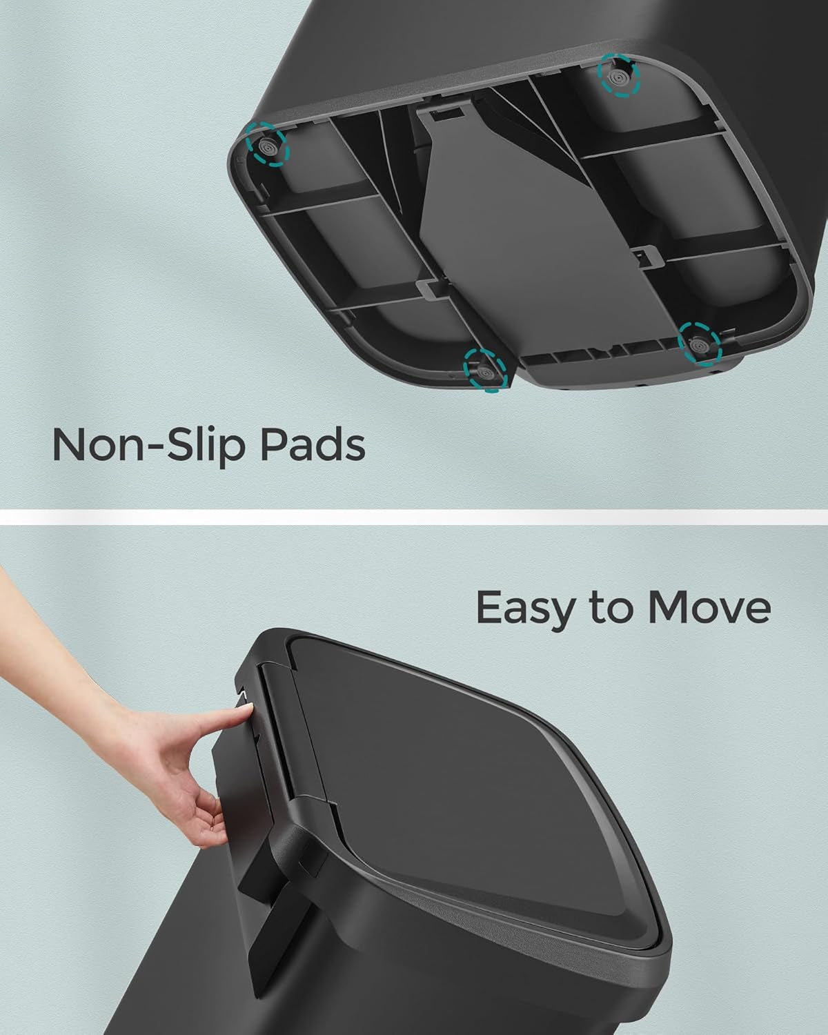 Kitchen Trash Can, 13 Gallon (50 L) Stainless Steel Garbage Can, with Stay-Open Lid and Step-On Pedal, Soft Closure, Tall, Large and Space-Saving, Black ULTB530B50