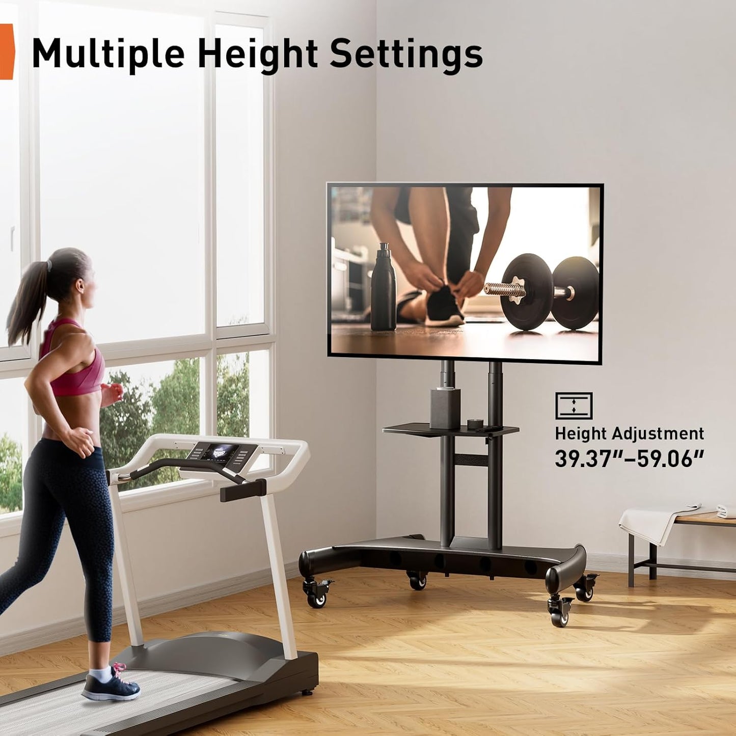 Rolling TV Stand for 32-82 Inch Flat/Curved LED/LCD/OLED Tvs, Outdoor Mobile TV Carts on Wheels with Adjustable Shelf, VESA 600X400Mm up to 100Lbs, Portable Mount with Wheels PGTVMC05-1