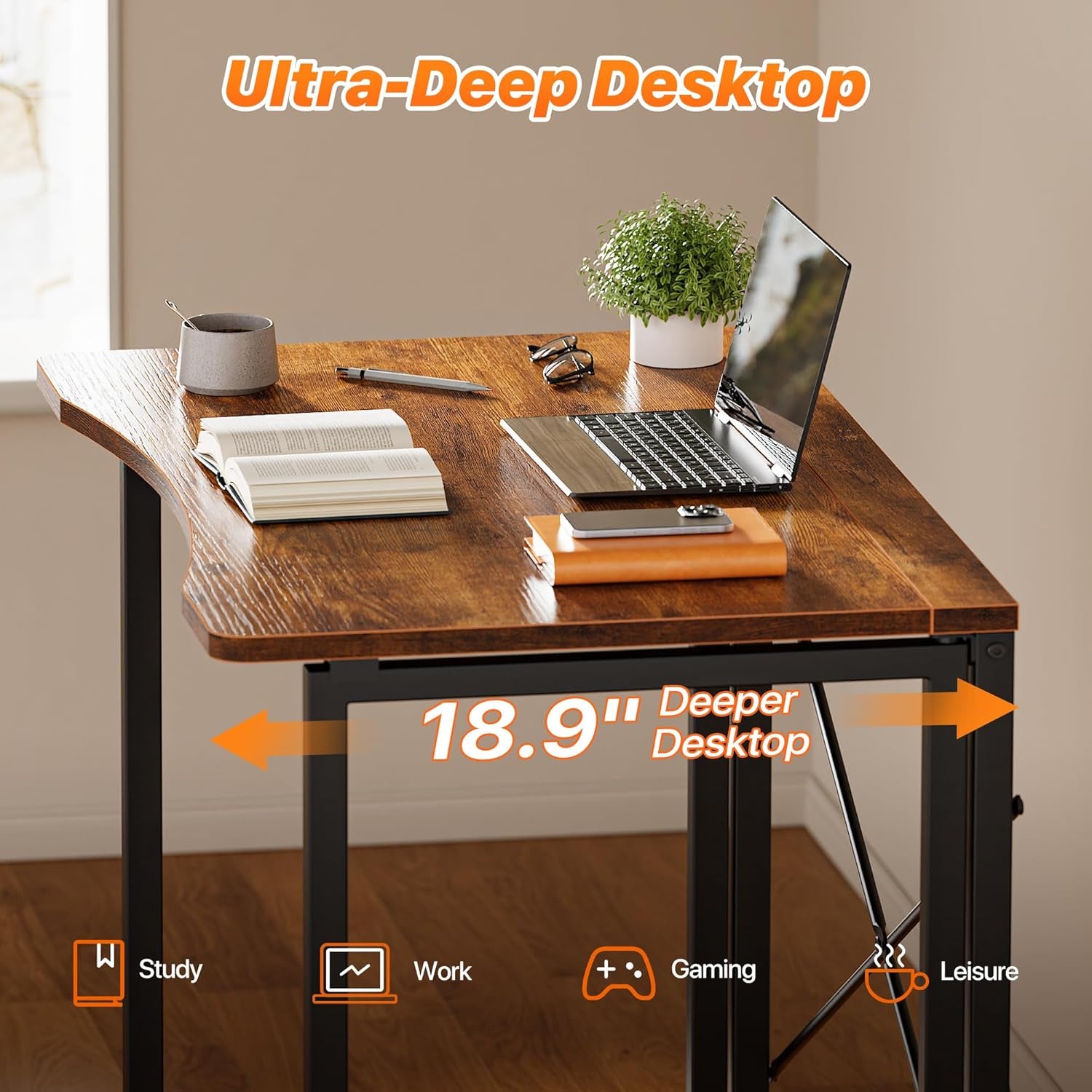 Folding Desk for Small Spaces, 31.5 Inch Foldable Computer Table, for Home Office, Study, Bedroom, Dorm, Space Saving, Small Writing Work Office Computer Desk, Easy to Fold, Rustic Brown