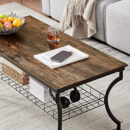 3 Pieces Living Room Table Sets, Coffee and End Tables with Open Storage Shelves for Apartment, Home Office, Small Space, Easy Assembly, Brown