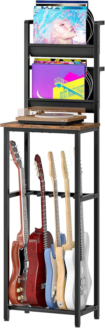 70.5"H Multi Guitar Stand, Guitar Rack Record Player Stand Sturdy and Space-Saving, Guitar Display Holds 6 Instruments, Retro Industrial Style, for Home, Studio, Rustic Brown and Black TCJ18BF