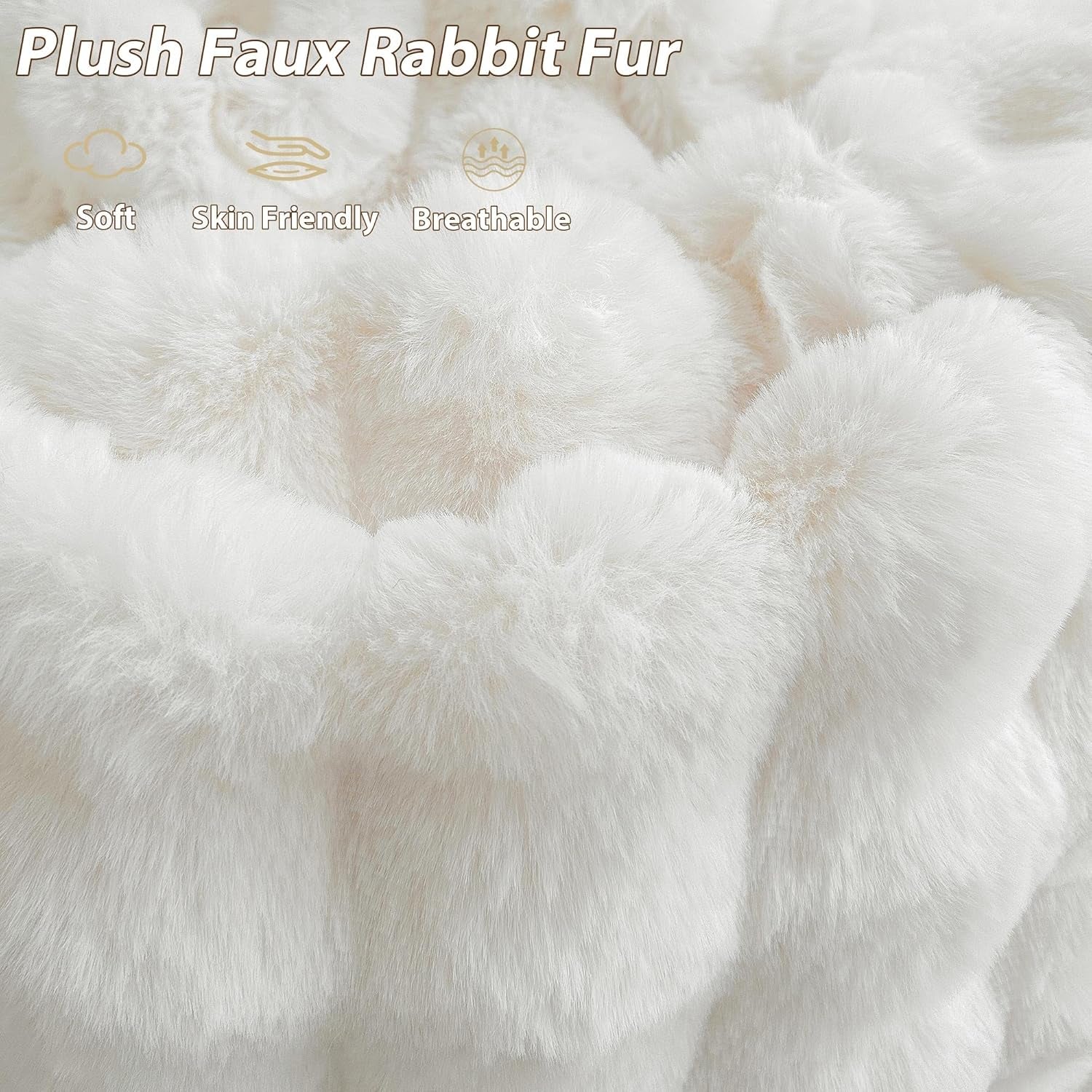 Faux Rabbit Fur round Inflatable Pouf Ottoman, 20 X 16 Waffle Bubble Fluffy Fuzzy Floor Poufs Foot Rest for Adults Kids Girls, Furry Pouf Chair Foot Stool Couch Home Decor, Anti-Slip, Beige