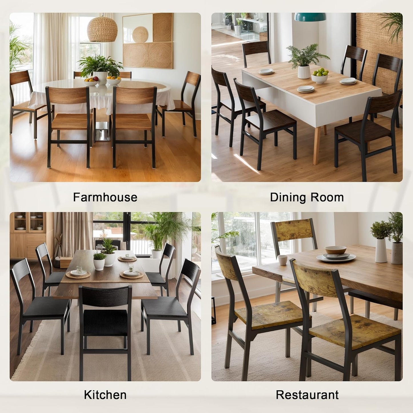Dining Chairs Set of 6, Modern Kitchen Chairs with Ergonomic Backrest, MDF Board and Metal Legs, Dinner Chairs for Dining Room, Kitchen and Living Room, Walnut