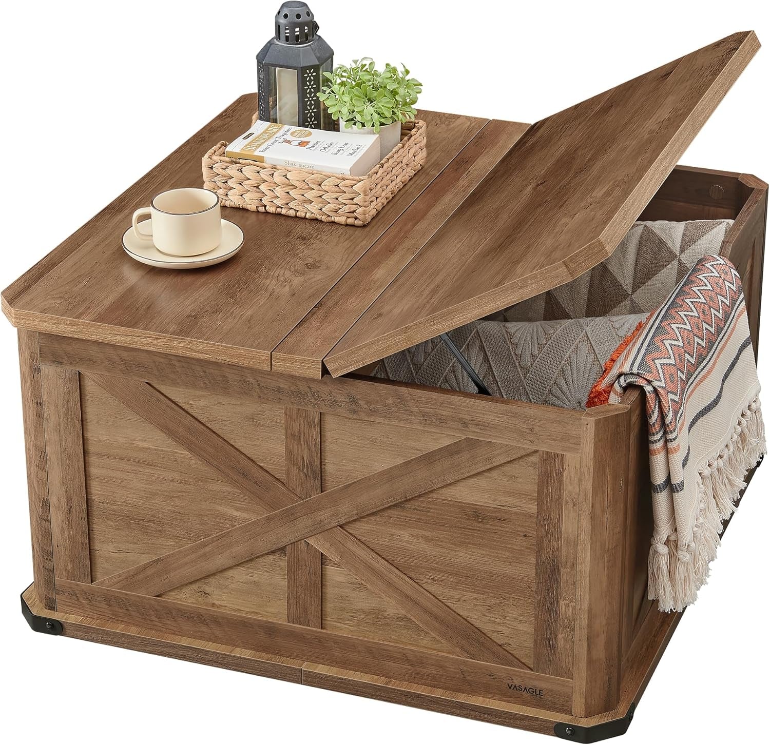 Farmhouse Coffee Table with Storage, Square Coffee Table for Living Room, Center Table with Flip-Top Lids, Honey Brown ULCT232K41