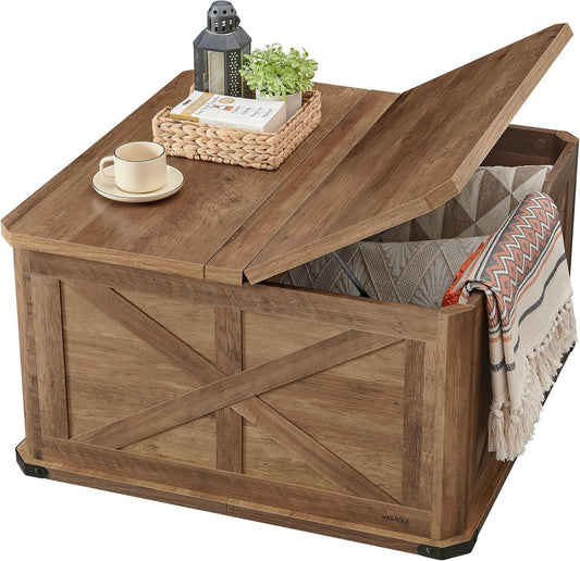 Farmhouse Coffee Table with Storage, Square Coffee Table for Living Room, Center Table with Flip-Top Lids, Honey Brown ULCT232K41
