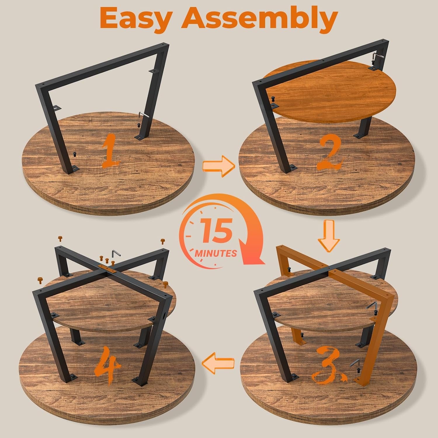 round Coffee Table with Storage, 30 Inch Circle Center Tables for Living Room, Modern Sofa Table for Small Spaces, Home Office, Easy Assembly, Walnut