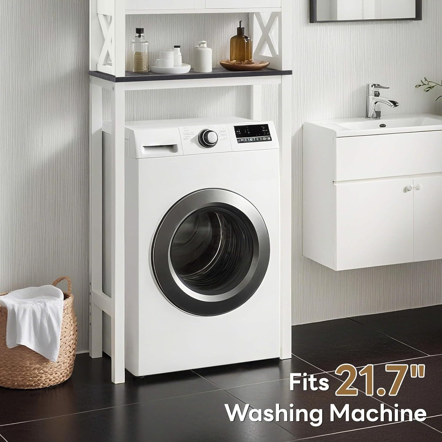 over the Toilet Storage Cabinet, 3-Tier Bathroom Storage Cabinet with Adjustable Shelf and Doors, Freestanding Space Saver above Toilet for Bathroom Laundry Restroom BT09 (White)