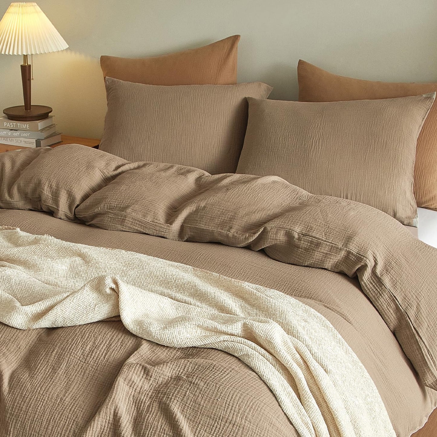 Muslin Pillowcases King Size 100% Cotton, 2 Pack Linen like Pillow Shams with Envelope Closure, Ultral Soft and Breathable Pillow Case Covers, Light Brown, 20" X 36", No Filling