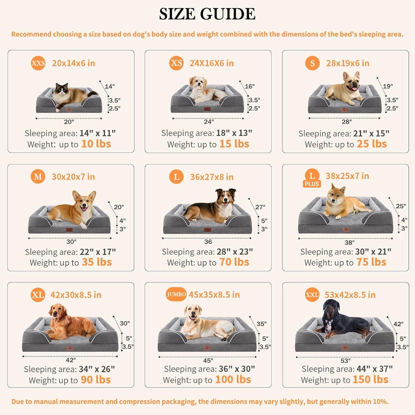 Orthopedic Dog Bed for Extra Large Dogs 42X30 Inch, Waterproof Egg Crate Foam XL Pet Bed with Removable Bolsters, Dog Couch with Washable Cover & Non-Slip Bottom, Grey
