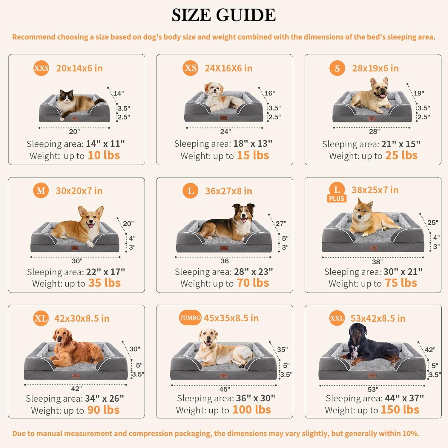 Orthopedic Dog Bed for Extra Large Dogs 42X30 Inch, Waterproof Egg Crate Foam XL Pet Bed with Removable Bolsters, Dog Couch with Washable Cover & Non-Slip Bottom, Grey