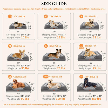 Orthopedic Dog Bed for Extra Large Dogs 42X30 Inch, Waterproof Egg Crate Foam XL Pet Bed with Removable Bolsters, Dog Couch with Washable Cover & Non-Slip Bottom, Grey