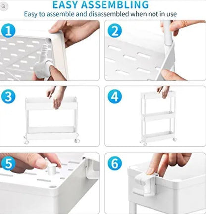 Storage Rolling Cart, 3 Tier Laundry Room Organization Utility Cart Bathroom Organizer Mobile Shelving Unit Shelves Multi-Functional Trolley, White