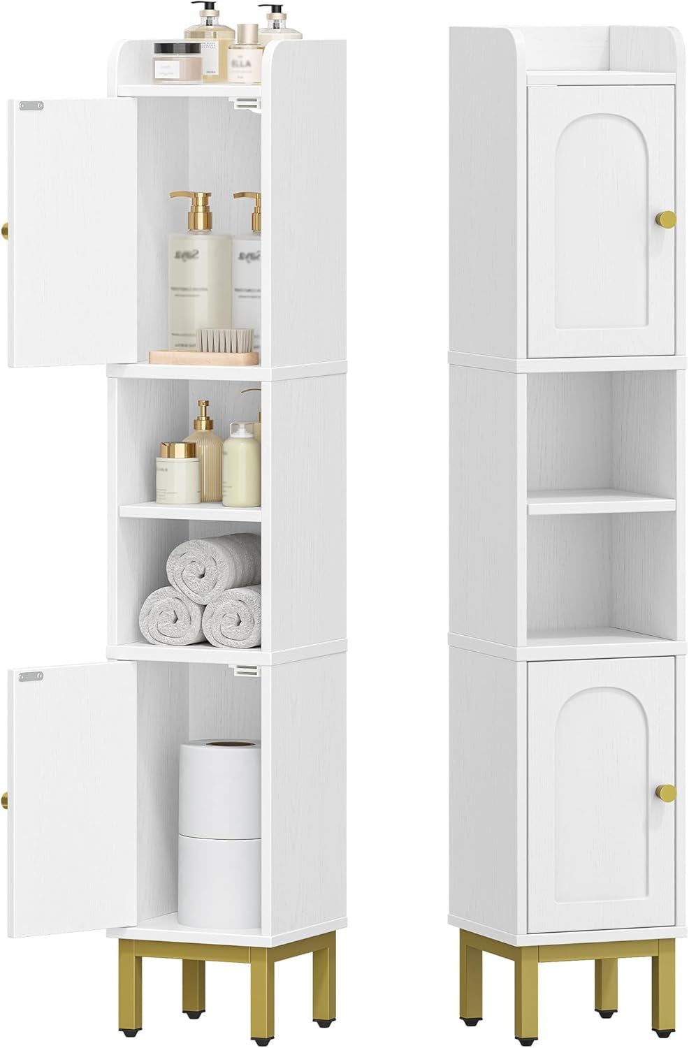 Narrow Bathroom Storage Cabinet, Bathroom Organizers and Storage with 2 Doors, Open Space，Adjustable Shelf, Laundry Room Organization for Small Space, Kitchen, Living Room, White BC22413G