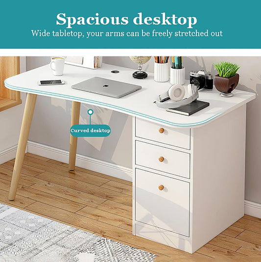 White Writing Desk with Drawer & Cabinet,Wood Computer Hutch,Home Office Desk,Small Study Desk,Workstation Pc Laptop Table for Bedroom Home Office，White B 120Cm/47
