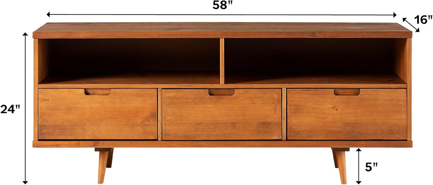 3-Drawer Mid Century Modern Wood TV Stand for Tv'S up to 65" Flat Screen Cabinet Door Living Room Storage Entertainment Center, 58 Inch, Caramel